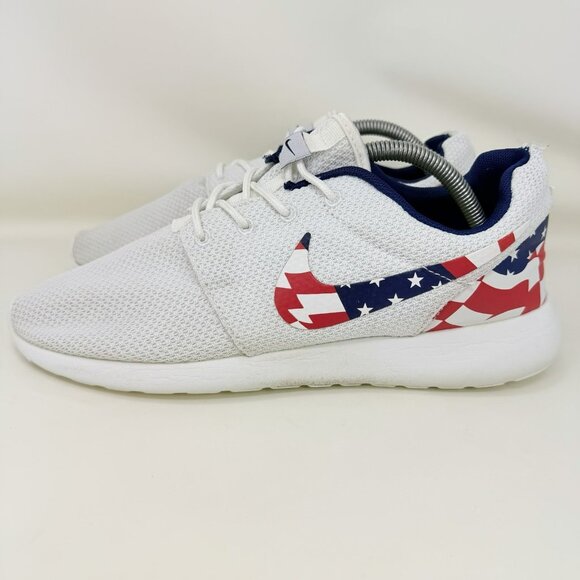Nike Roshe Run 4th Of July Running Shoes White Red Blue Men’s Size 9.5 - Picture 2 of 7